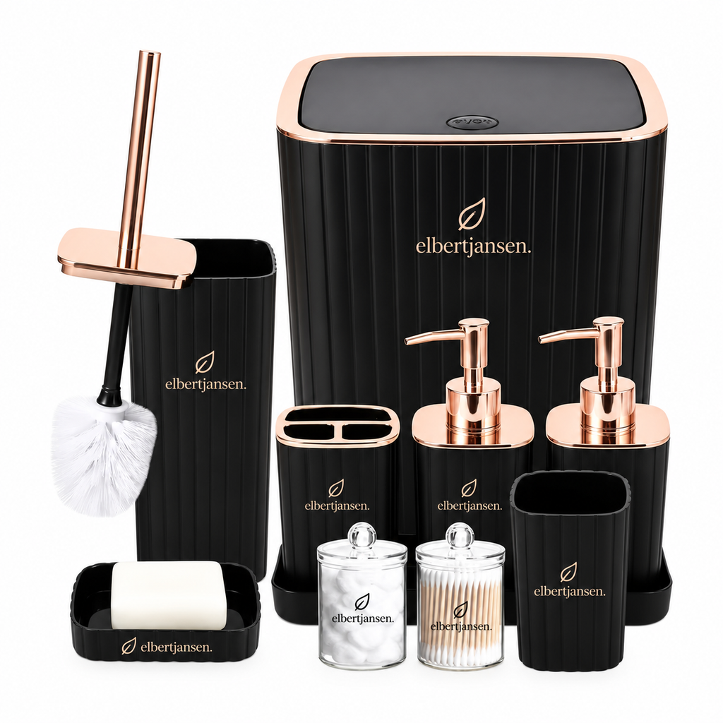 Elbertjansen Bathroom Accessories Set – Black & Rose Gold